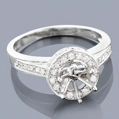 Halo 14K White Gold Diamond Engagement Ring Mounting 0.56ct 3 Halo 14K White Gold Diamond Engagement Ring Mounting 0.56ct
