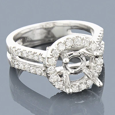 Halo 14K White Gold Diamond Engagement Ring Mounting 0.66ct 3 Halo 14K White Gold Diamond Engagement Ring Mounting 0.66ct