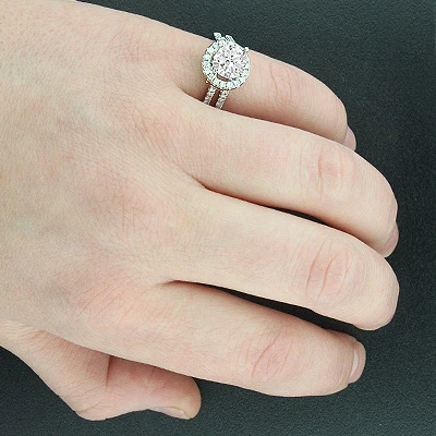 Halo 14K White Gold Diamond Engagement Ring Mounting 0.66ct 5 Halo 14K White Gold Diamond Engagement Ring Mounting 0.66ct - Image 3