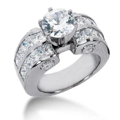 14K White Gold Diamond Engagement Ring Mounting 3.12ct