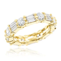 14K Yellow Gold Round & Baguette Diamond Eternity Band 4mm Wide 2.96ct