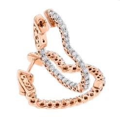 14K Yellow Gold Heart Diamond Hoop Earrings Inside Out Design 1 Carat By Luxurman -H'Hen Sale Store 14k gold diamond heart hoop earrings inside out 149 p 2 ro