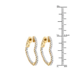 14K Yellow Gold Heart Diamond Hoop Earrings Inside Out Design 1 Carat By Luxurman -H'Hen Sale Store 14k gold diamond heart hoop earrings inside out 149 p 2 rulerye