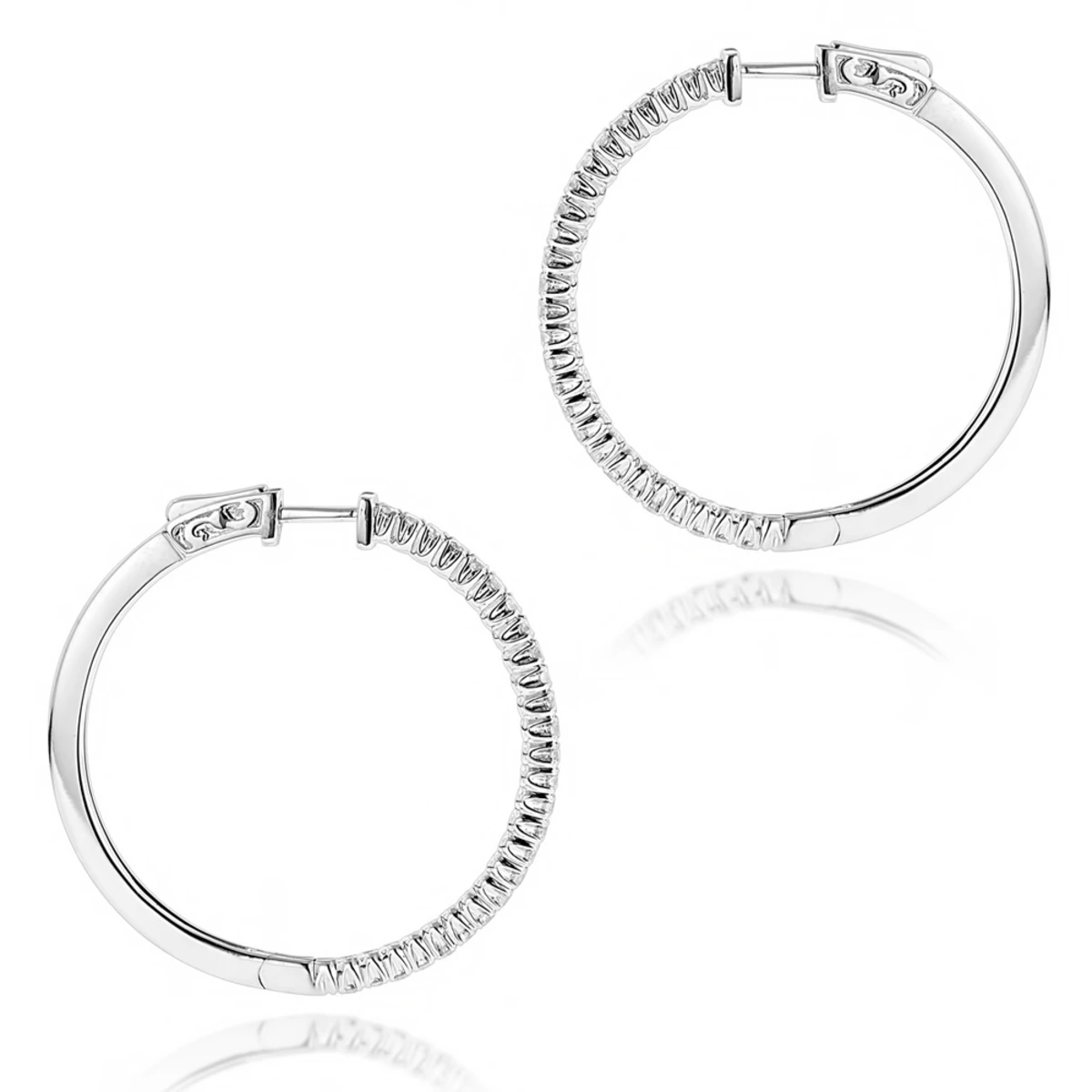 14K White Gold Diamond Hoop Earrings 1.2ct 6 14K White Gold Diamond Hoop Earrings 1.2ct - Image 4