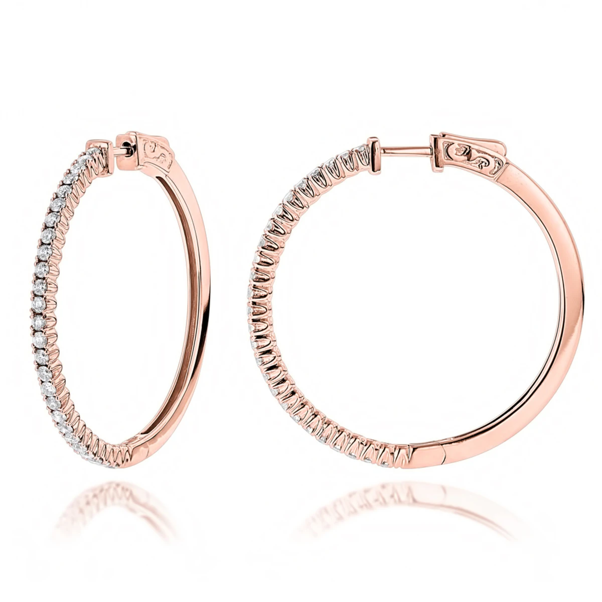 14K White Gold Diamond Hoop Earrings 1.2ct 5 14K White Gold Diamond Hoop Earrings 1.2ct - Image 3