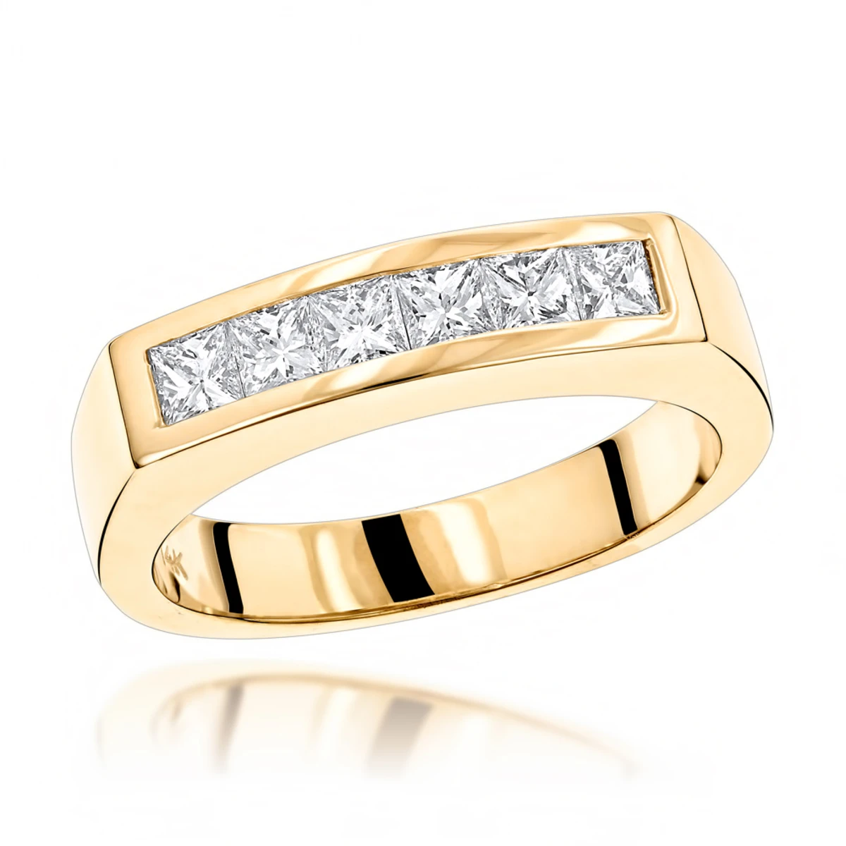 14K Yellow Gold Diamond Men's Wedding Band 0.60ct 4.5mm 3 14K Yellow Gold Diamond Men's Wedding Band 0.60ct 4.5mm