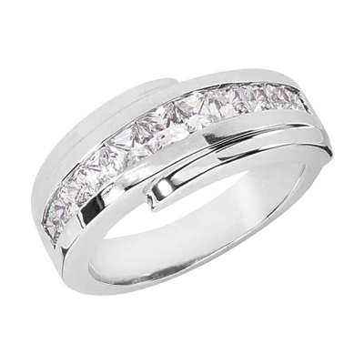 14K White Gold Diamond Men's Wedding Band 1.42ct 3 14K White Gold Diamond Men's Wedding Band 1.42ct