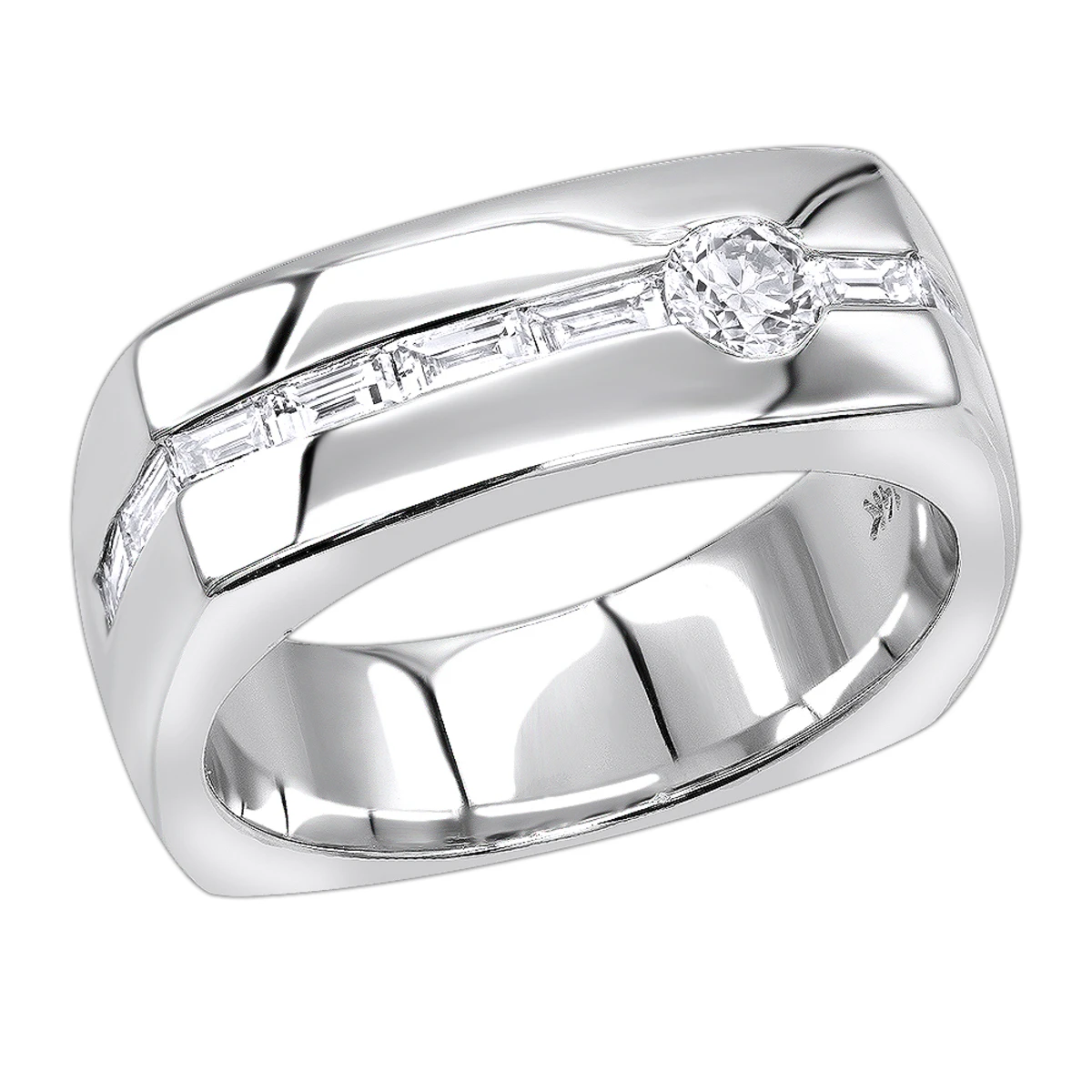 14K White Gold Diamond Men's Wedding Ring 0.74ct 3 14K White Gold Diamond Men's Wedding Ring 0.74ct