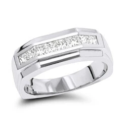 14K White Gold Diamond Men's Wedding Ring 1.36ct