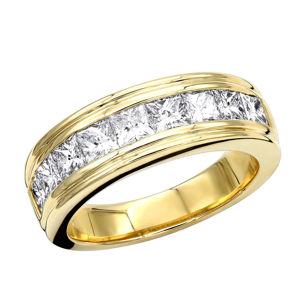 14K Yellow Gold Diamond Men's Wedding Ring 2.43ct 3 14K Yellow Gold Diamond Men's Wedding Ring 2.43ct