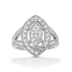 14K White Gold Diamond Right Hand Women's Ring 1.08ct