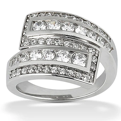 14K White Gold Diamond Right Hand Women's Ring 1.20ct 3 14K White Gold Diamond Right Hand Women's Ring 1.20ct