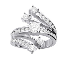 14K White Gold Diamond Right Hand Women's Ring 2.14ct