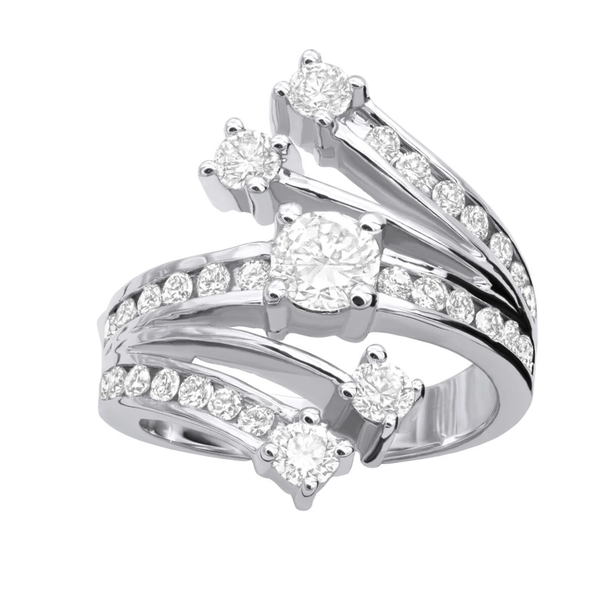 14K White Gold Diamond Right Hand Women's Ring 2.14ct 3 14K White Gold Diamond Right Hand Women's Ring 2.14ct