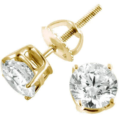 14K Yellow Gold Diamond Stud Earrings Round Diamonds .50ct 3 14K Yellow Gold Diamond Stud Earrings Round Diamonds .50ct