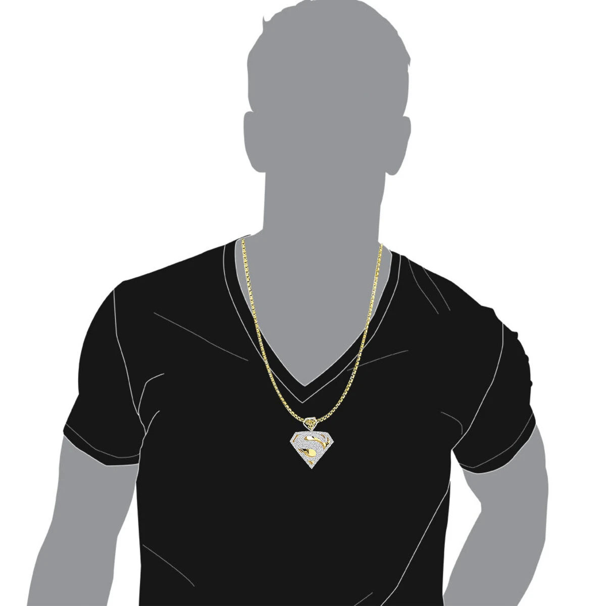 14K Yellow Gold Diamond Superman Pendant For Men 4.5ct 8 14K Yellow Gold Diamond Superman Pendant For Men 4.5ct - Image 6