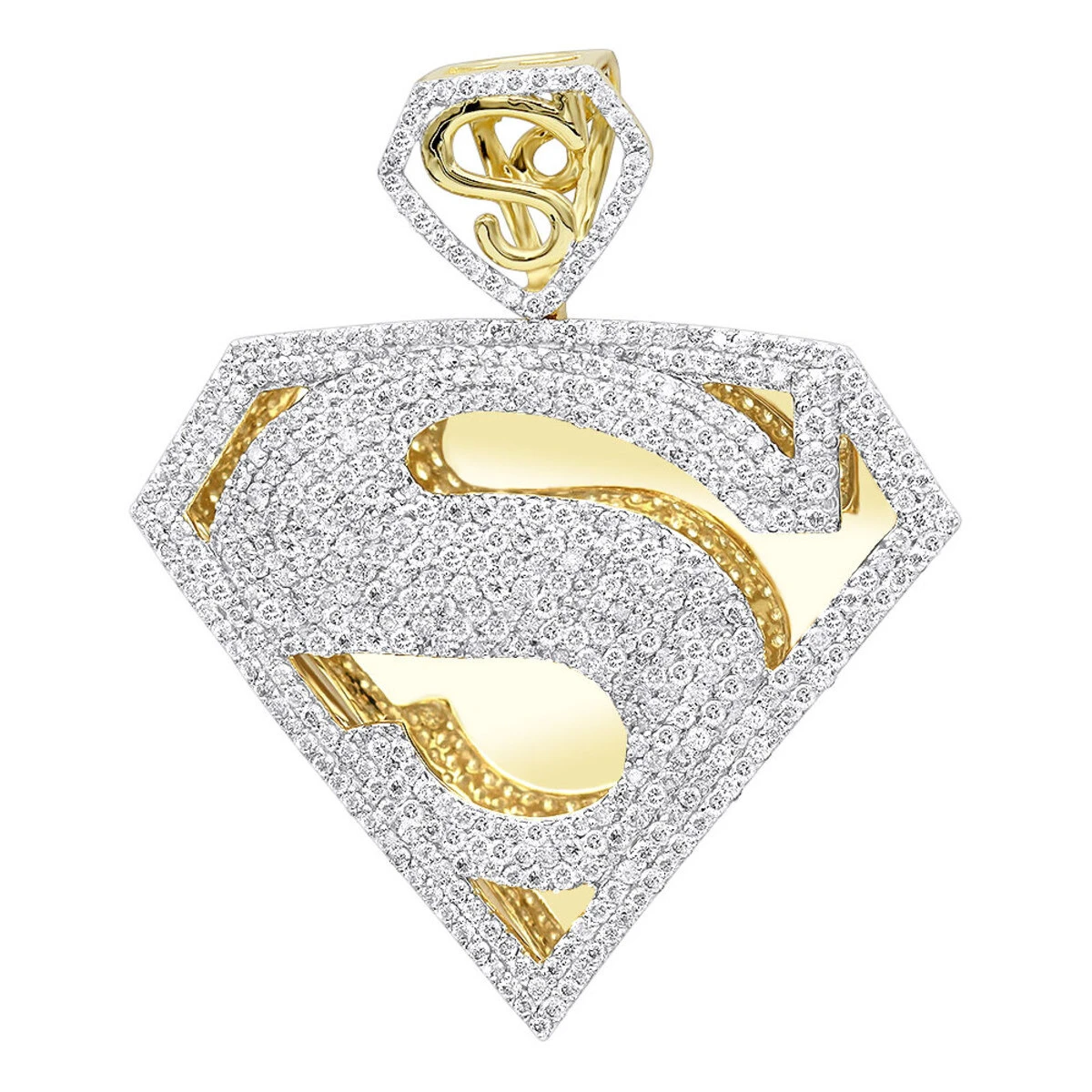 14K Yellow Gold Diamond Superman Pendant For Men 4.5ct 4 14K Yellow Gold Diamond Superman Pendant For Men 4.5ct - Image 2
