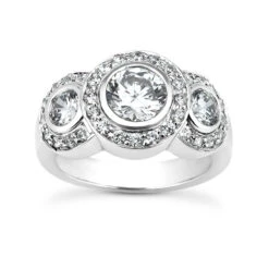 14K White Gold Diamond Three Stone Engagement Ring 1.42ct
