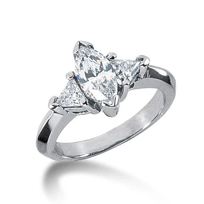 14K White Gold Diamond Three Stones Engagement Ring 1.75ct 2.86mm 3 14K White Gold Diamond Three Stones Engagement Ring 1.75ct 2.86mm