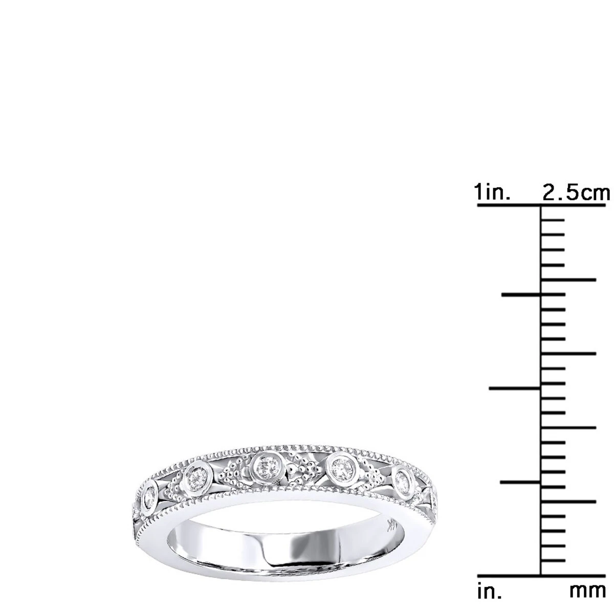 Thin 14K White Gold Diamond Unique Engagement Band 0.14ct 1/8in (3mm) 10 Thin 14K White Gold Diamond Unique Engagement Band 0.14ct 1/8in (3mm) - Image 8
