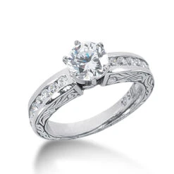 14K White Gold Diamond Vintage Engagement Ring 0.92ct