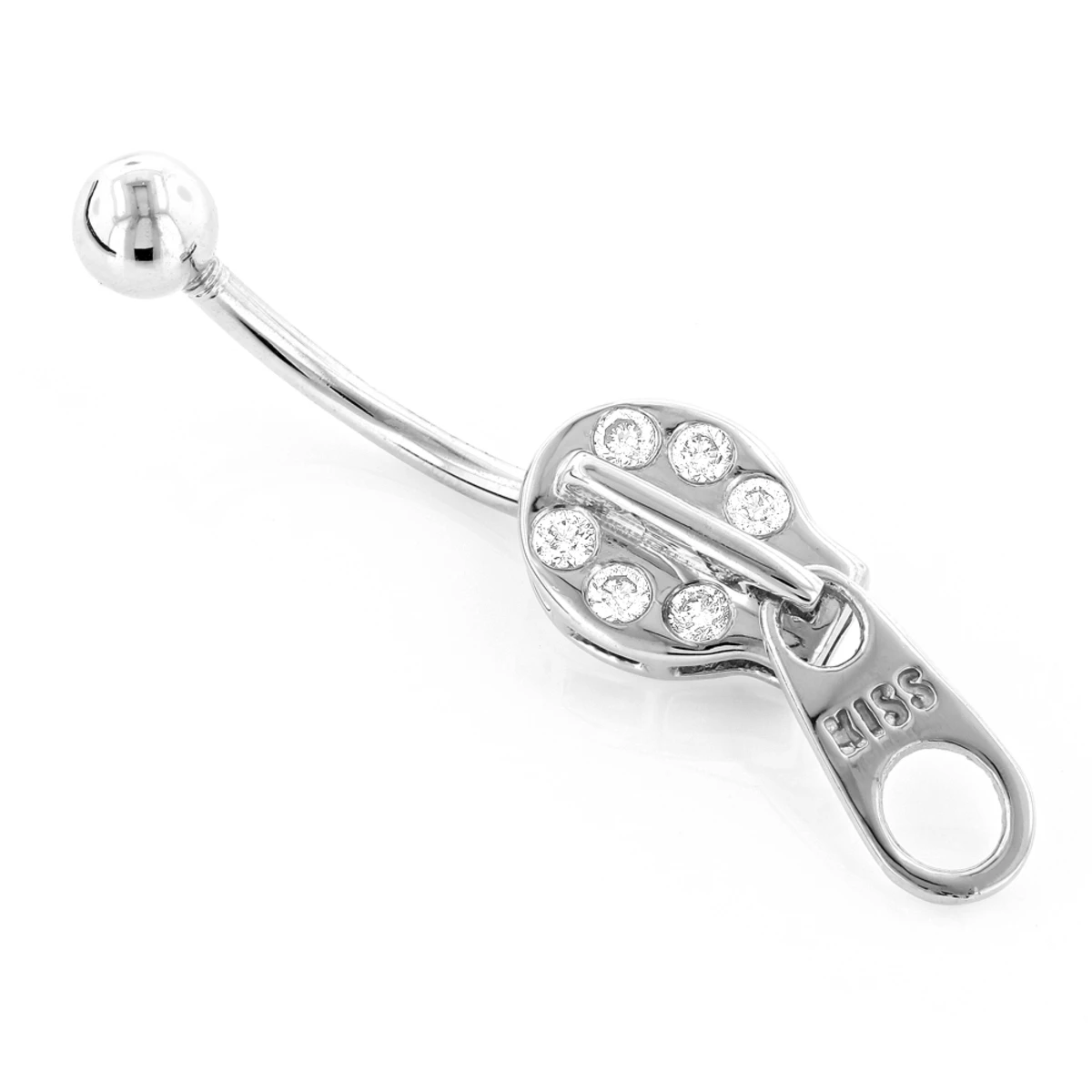 14K White Gold Diamond Zipper Belly Ring 0.13ct 3 14K White Gold Diamond Zipper Belly Ring 0.13ct