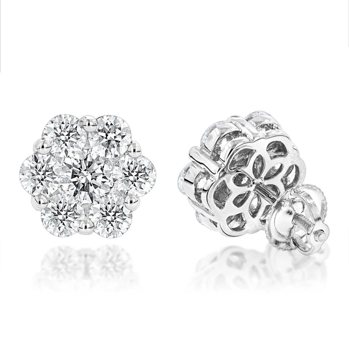 14K White Gold Earrings Round Diamond Clusters 3.5ct 3 14K White Gold Earrings Round Diamond Clusters 3.5ct