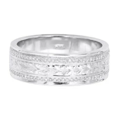 14K White Gold Eternity Diamond Wedding Band For Men & Women Unique Ornamented Ring -H'Hen Sale Store 14k gold eternity diamond wedding band for men women unique ornamented ring 018013 backwh
