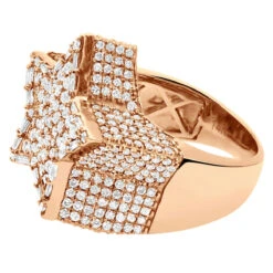 Solid 14K Yellow Gold Pinky Ring For Men Real Diamond Star Ring 4 Carat -H'Hen Sale Store 14k gold five pointed star baguette round diamond pinky ring for men 4ct 803258 back rose