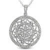 14K White Gold Floral Filigree Diamond Pendant 0.74ct