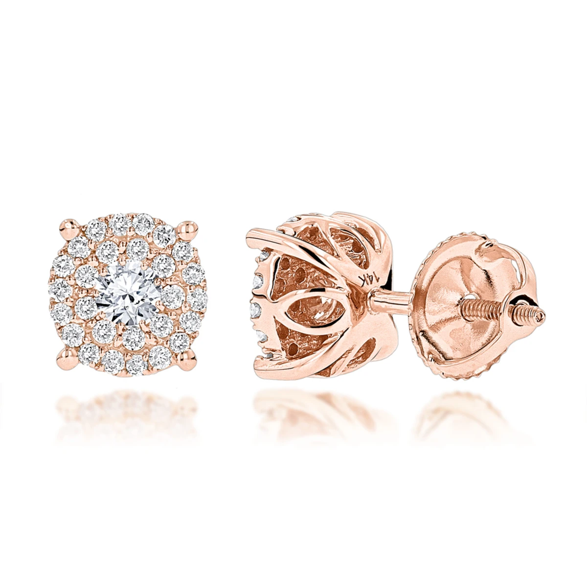 14K Yellow Gold Halo Round Stud Diamond Earrings 0.6ct Clusters 5 14K Yellow Gold Halo Round Stud Diamond Earrings 0.6ct Clusters - Image 3