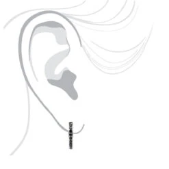 14K White Gold Hoop Huggie Black 0.6 Carat Diamond Earrings For Women -H'Hen Sale Store 14k gold hoop huggie black diamond earrings for women 06ct 000886 body white