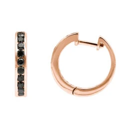 14K White Gold Hoop Huggie Black 0.6 Carat Diamond Earrings For Women -H'Hen Sale Store 14k gold hoop huggie black diamond earrings for women 06ct 000886 rose