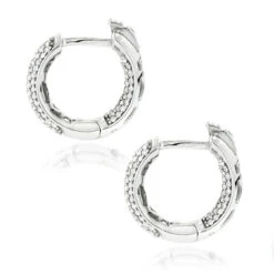 14K White Gold Huggies Small Inside Out Diamond Hoop Earrings 0.7ct -H'Hen Sale Store 14k gold huggies small inside out diamond hoop earrings 07ct back white