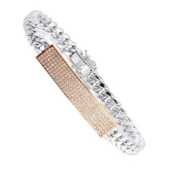 14K Yellow Gold ID Plate Miami Cuban Link Chain Men's Diamond Bracelet 2 Carat -H'Hen Sale Store 14k gold id plate miami cuban link chain mens diamond bracelet 2 carat 000761 ro