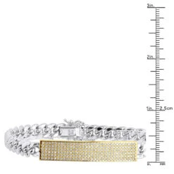 14K Yellow Gold ID Plate Miami Cuban Link Chain Men's Diamond Bracelet 2 Carat -H'Hen Sale Store 14k gold id plate miami cuban link chain mens diamond bracelet 2 carat 000761 rulerye