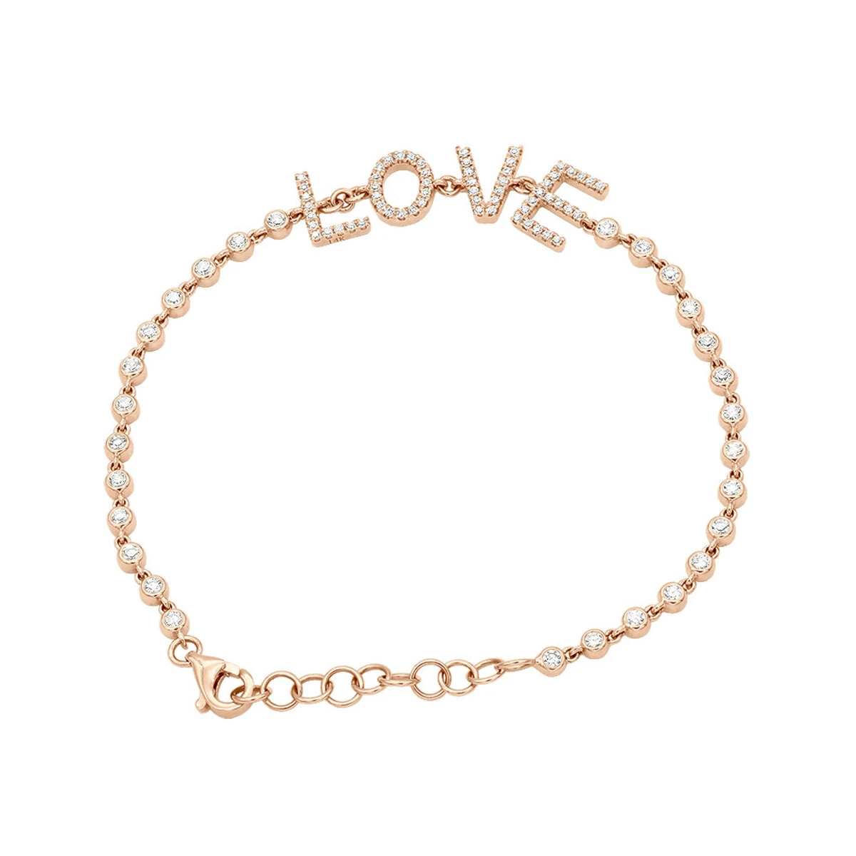 14K Yellow Gold Inline Diamond Tennis Bracelet For Women With LOVE Round Diamonds 0.8ct 5 14K Yellow Gold Inline Diamond Tennis Bracelet For Women With LOVE Round Diamonds 0.8ct - Image 3