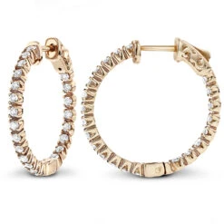 14K Yellow Gold Inside Out Diamond Hoop Earrings 1 Ct -H'Hen Sale Store 14k gold inside out diamond hoop earrings 115ct p 6260 ro