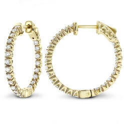 14K Yellow Gold Inside Out Diamond Hoop Earrings 1 Ct