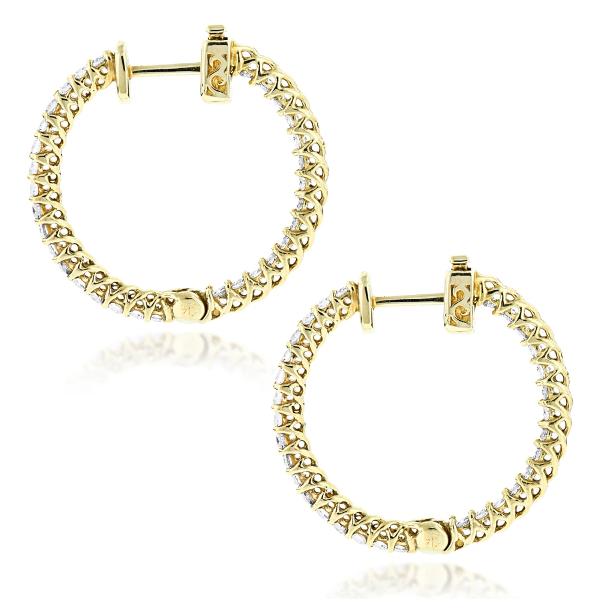14K Yellow Gold Inside Out Diamond Hoop Earrings 1.85ct 6 14K Yellow Gold Inside Out Diamond Hoop Earrings 1.85ct - Image 4