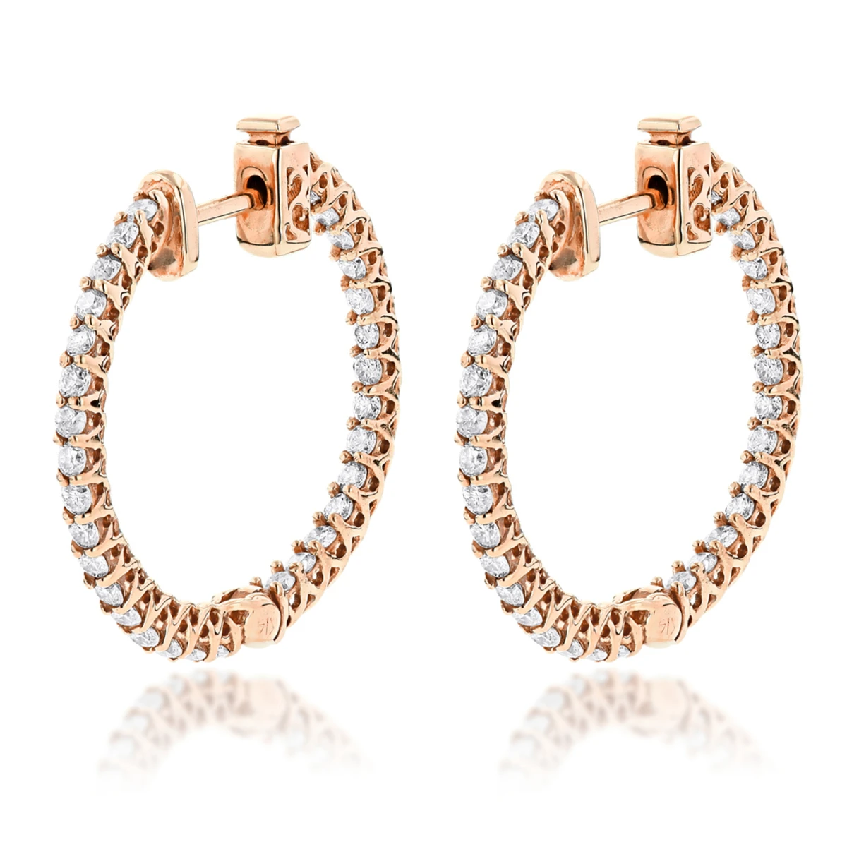 14K Yellow Gold Inside Out Diamond Hoop Earrings 1.85ct 5 14K Yellow Gold Inside Out Diamond Hoop Earrings 1.85ct - Image 3
