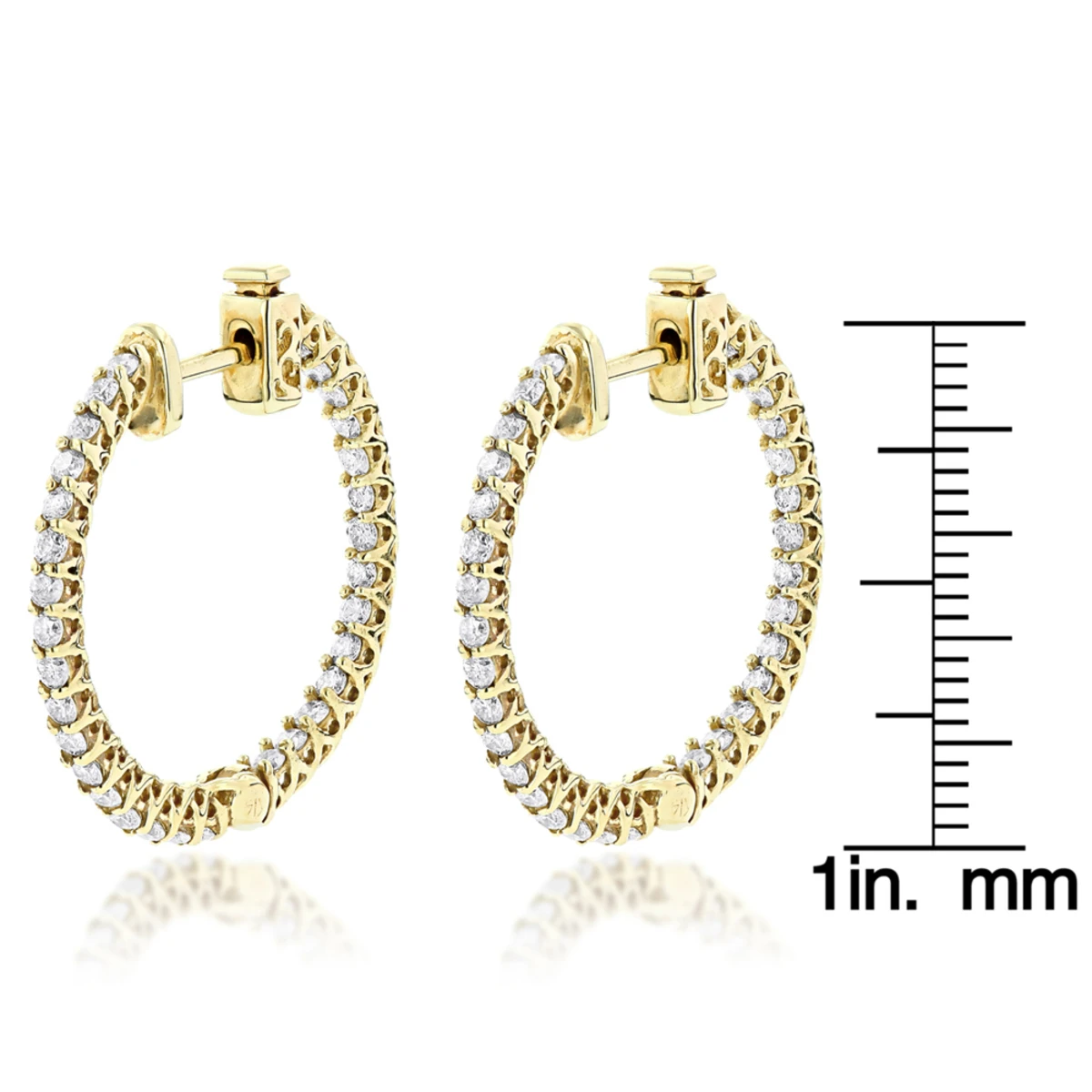 14K Yellow Gold Inside Out Diamond Hoop Earrings 1.85ct 8 14K Yellow Gold Inside Out Diamond Hoop Earrings 1.85ct - Image 6