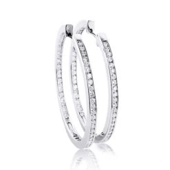 14K White Gold Inside Out Diamond Hoop Earrings 4.6ct