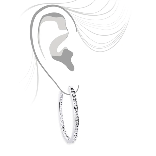 14K White Gold Inside Out Diamond Hoop Earrings 4.6ct 6 14K White Gold Inside Out Diamond Hoop Earrings 4.6ct - Image 4