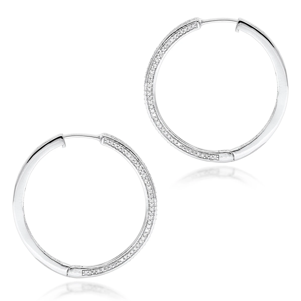 14K White Gold Inside Out Diamond Hoop Earrings For Women 1 Carat By Luxurman 6 14K White Gold Inside Out Diamond Hoop Earrings For Women 1 Carat By Luxurman - Image 4