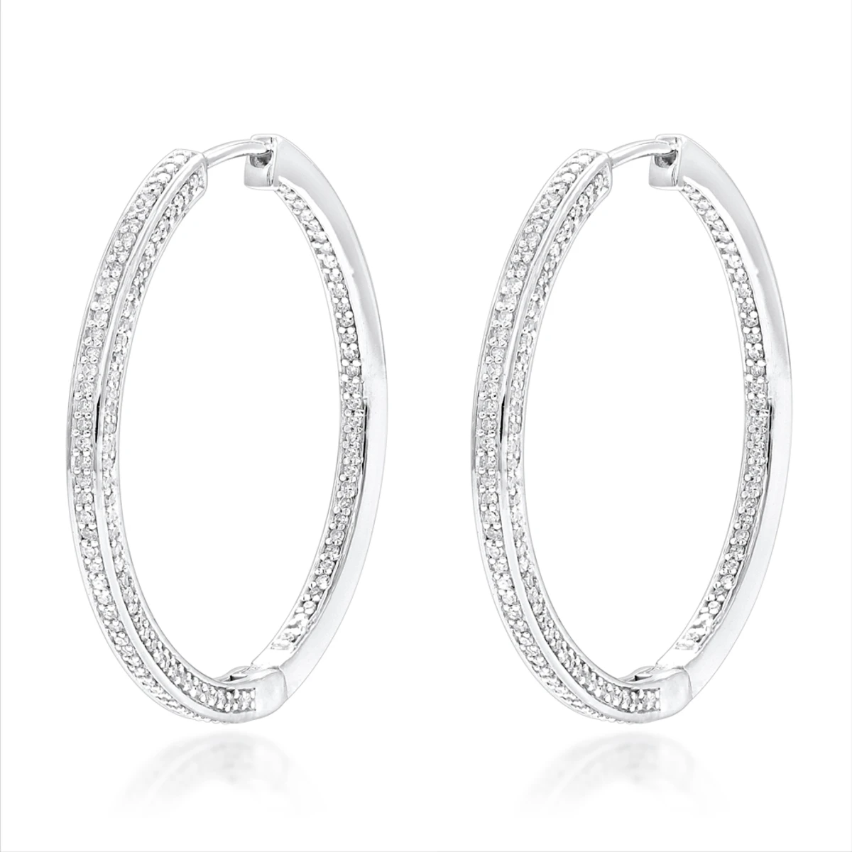 14K White Gold Inside Out Diamond Hoop Earrings For Women 1 Carat By Luxurman 3 14K White Gold Inside Out Diamond Hoop Earrings For Women 1 Carat By Luxurman