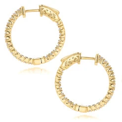 14K Yellow Gold Inside Out Diamond Hoop Earrings For Women 1.3ct 3/4in By Luxurman -H'Hen Sale Store 14k gold inside out diamond hoop earrings for women 13ct 34in by luxurman backye