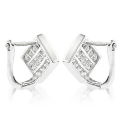 14K Yellow Gold Invisible Princess Cut Diamond Earrings 1.45ct -H'Hen Sale Store 14k gold invisible princess cut diamond earrings 145ct backwh