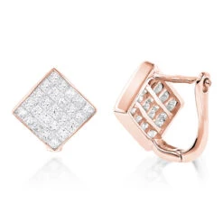 14K Yellow Gold Invisible Princess Cut Diamond Earrings 1.45ct -H'Hen Sale Store 14k gold invisible princess cut diamond earrings 145ct ro