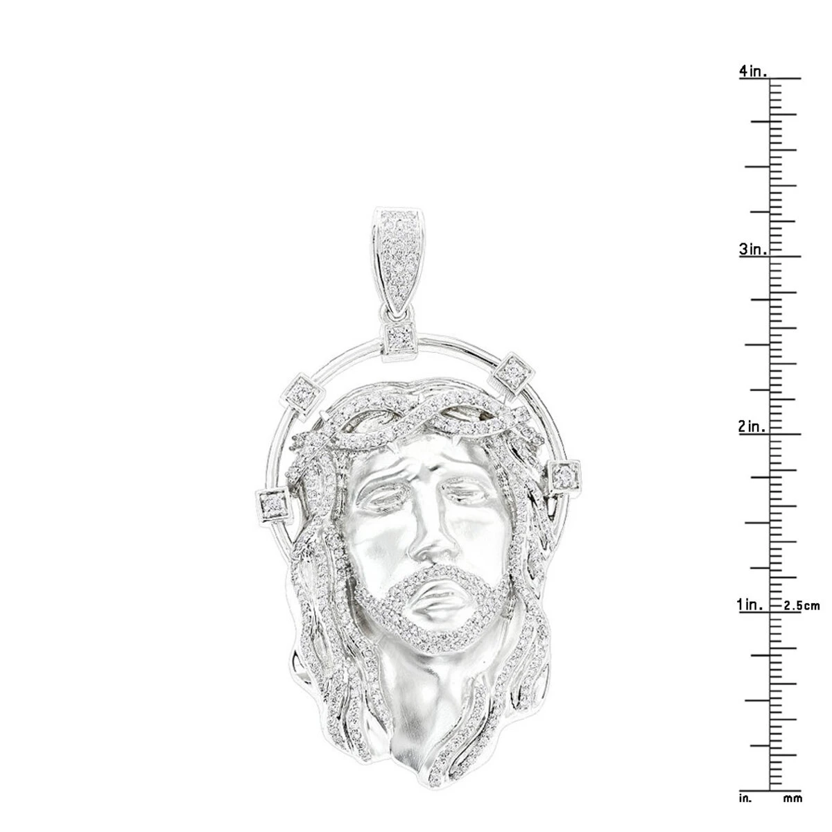Hip Hop 14K White Gold Jesus Face Diamond Pendant For Men 3.55ct 8 Hip Hop 14K White Gold Jesus Face Diamond Pendant For Men 3.55ct - Image 6